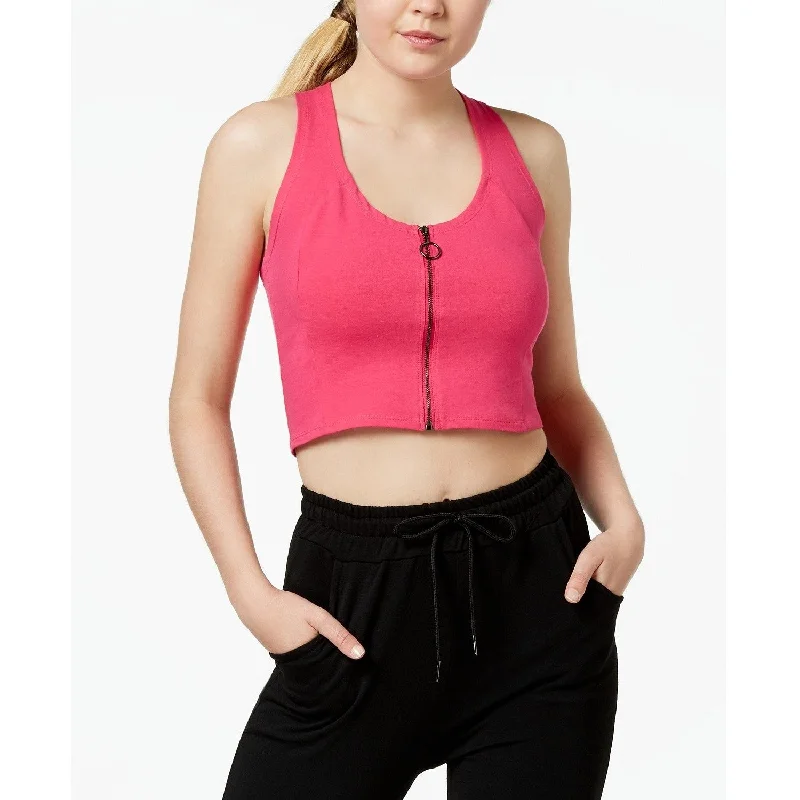 Sporty Comfort Material Girl Juniors Zip Front Crisscross Fuchsia Purple Size Large - Pink