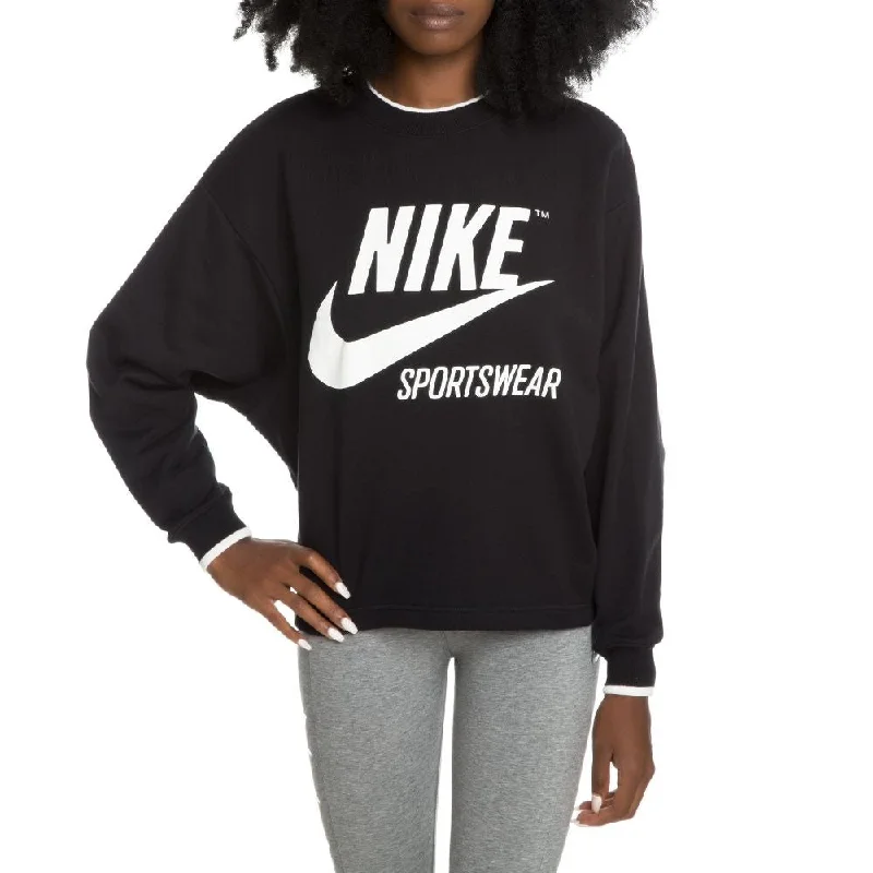 Slim Fit Nike Women's Archive Heritage Crew Logo Sweatshirt Black Medium