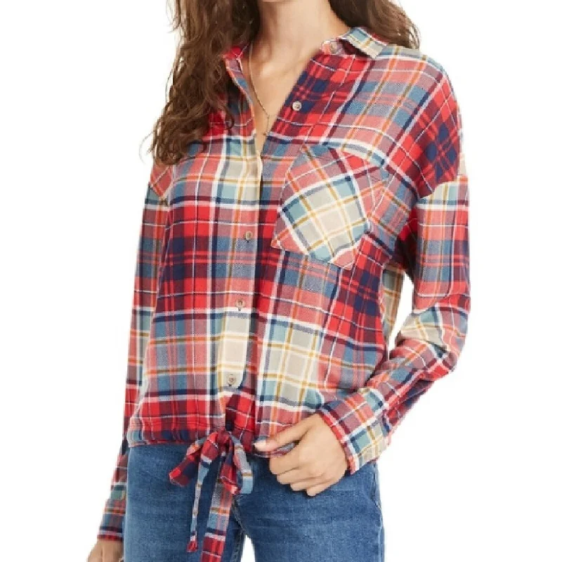 Versatile Wear Polly & Esther Juniors' Soft Drawstring-Hem Plaid Shirt Red Size Extra Large - X-Large Versatile Wear Polly & Esther Juniors' Soft Drawstring-Hem Plaid Shirt Red Size Extra Large - X-Large