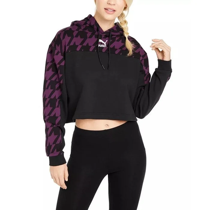 Elegant Casuals Puma Women's Cotton Floral Colorblocked Hoodie Black Size Large