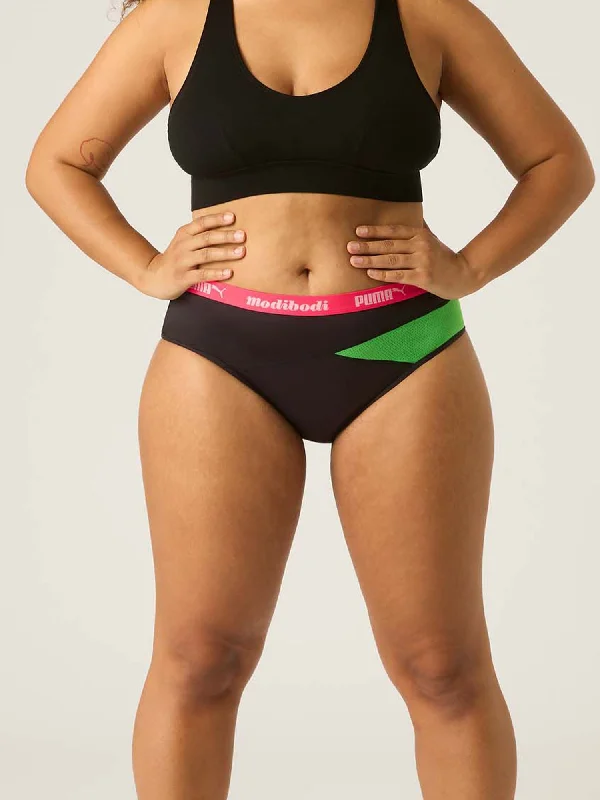 Relaxed Tops Puma X Modibodi Active Hi Cut Full Brief Moderate-Heavy Black/Green