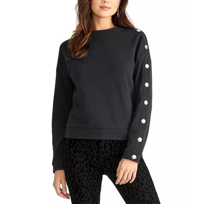 Light Comfort Rachel Roy Women's Snap Sleeve Crewneck Sweatshirt Black Size Medium