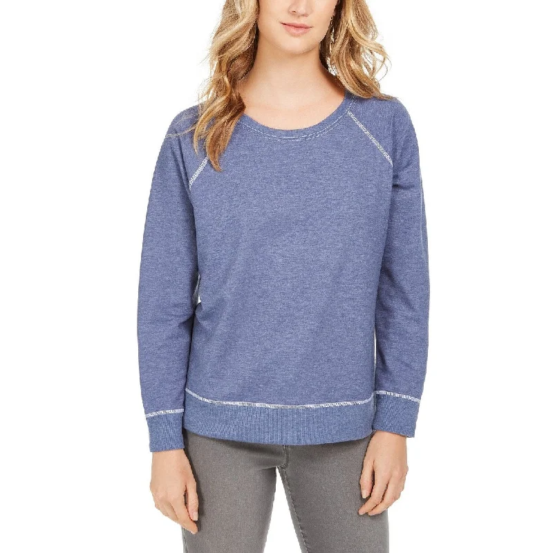 Youthful Style & Co Women's Contrast-Stitched Sweatshirt Blue Size Large