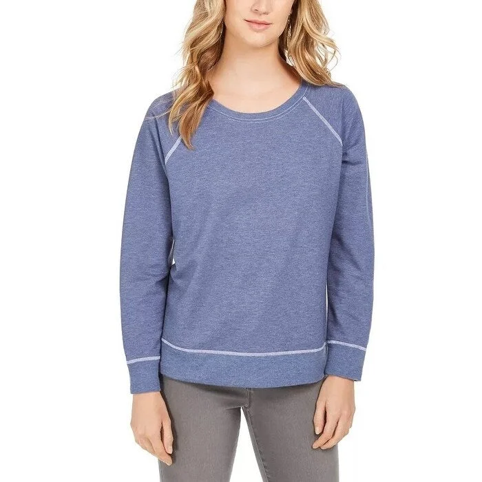 Comfortable Looks Style & Co Women's Contrast-Stitched Sweatshirt Navy Size Small