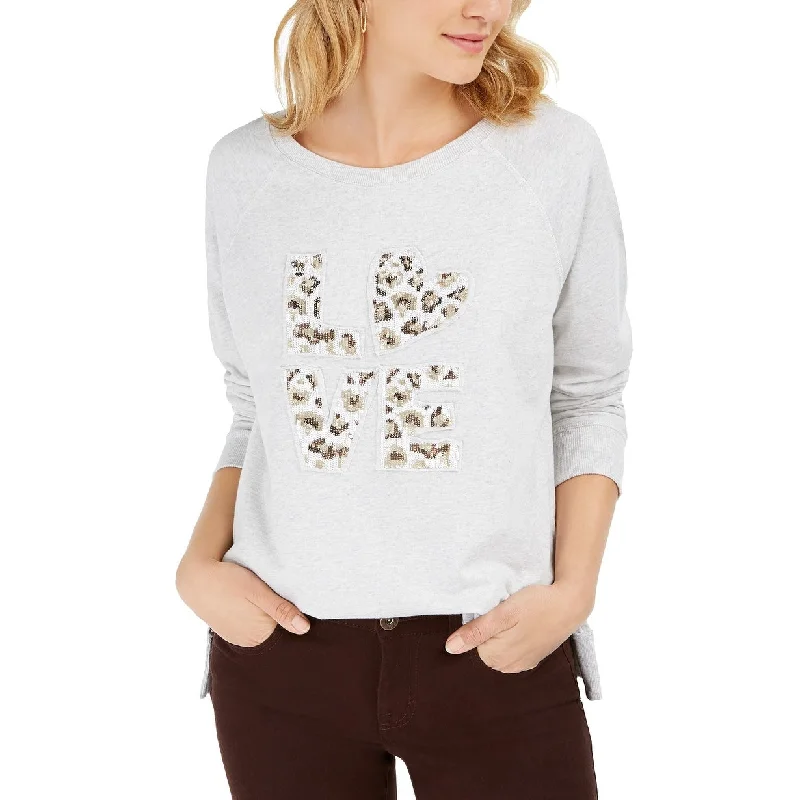Free Design Style & Co Women's Cotton Graphic Sweatshirt Gray Size Medium