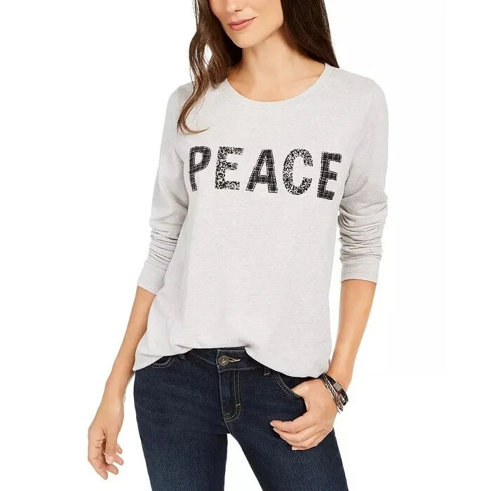 Sports Design Style & Co Women's Embellished Whimsy Sweatshirt Grey Size Large