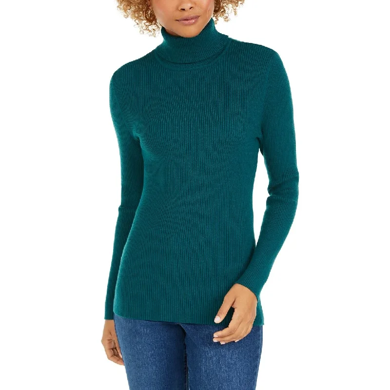 Relaxed Tops Style & Co Women's Ribbed Turtleneck Sweater Green Size Extra Large