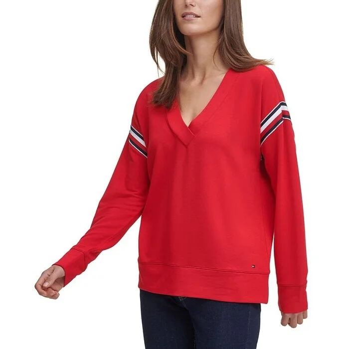Youthful Vitality Tommy Hilfiger Women's Deep V-Neck Sweatshirt Red Size Small