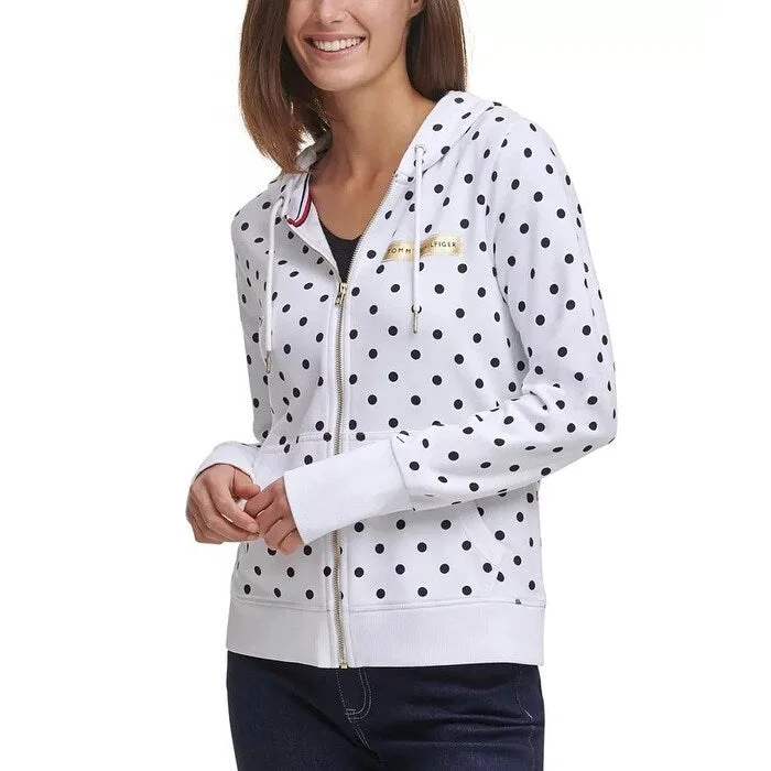 Advanced Design Tommy Hilfiger Women's Dot-Print Logo Hoodie White Size Large