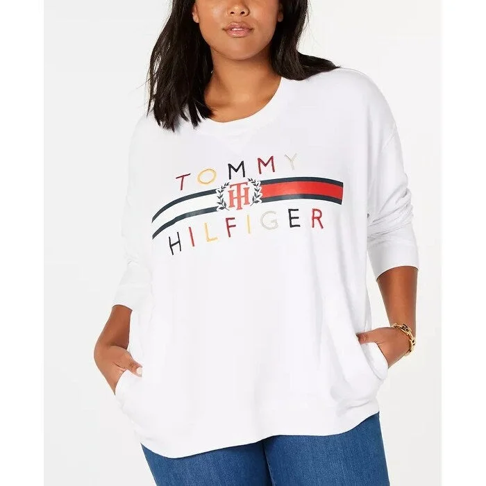 Comfortable down Tommy Hilfiger Women's Embroidered Oversized Sweatshirt White Size 3X Comfortable down Tommy Hilfiger Women's Embroidered Oversized Sweatshirt White Size 3X
