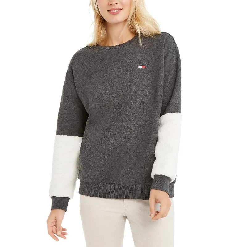 Soft Feel Tommy Hilfiger Women's Sherpa Sleeve Sweatshirt Grey Size Large