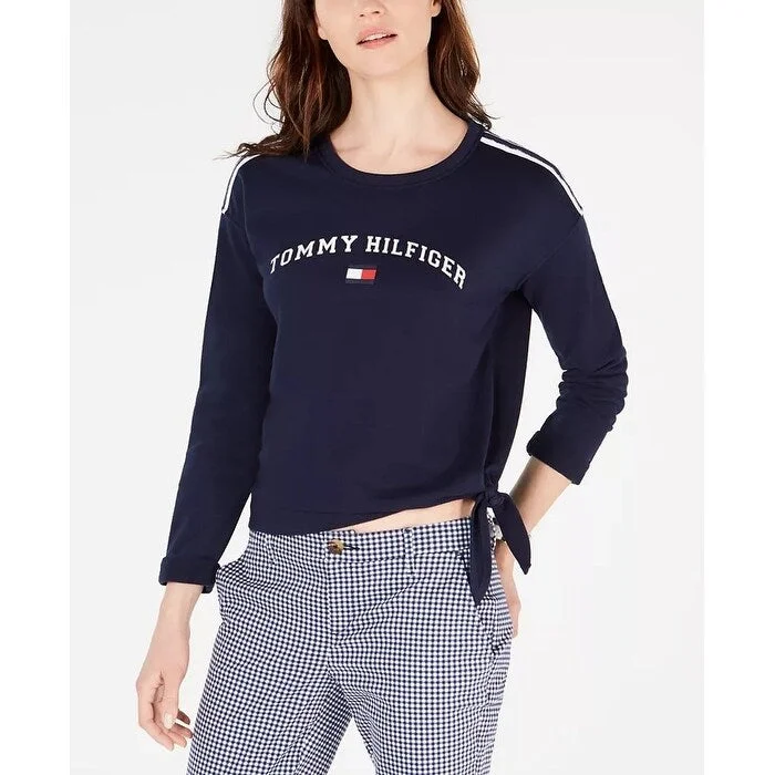 Sweet Girl Tommy Hilfiger Women's Sport Logo Side-Tie Sweatshirt Navy Size Large