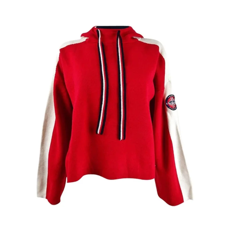 Everyday Chic Tommy Hilfiger Women's Wide-Sleeve Cropped Hoodie Red Size Extra Small - X-Small