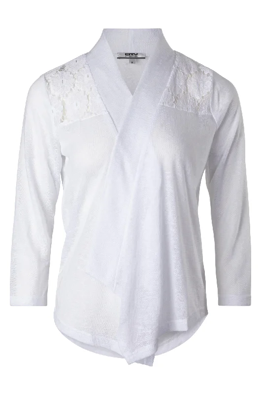 High-end Jackets 3/4 sleeve Soft Knit Jacket | WHITE | 7101A1