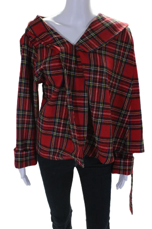 Advanced Customization A.W.A.K.E Womens Wool Red Plaid V-Neck Long Sleeve Pullover Jacket Advanced Customization A.W.A.K.E Womens Wool Red Plaid V-Neck Long Sleeve Pullover Jacket