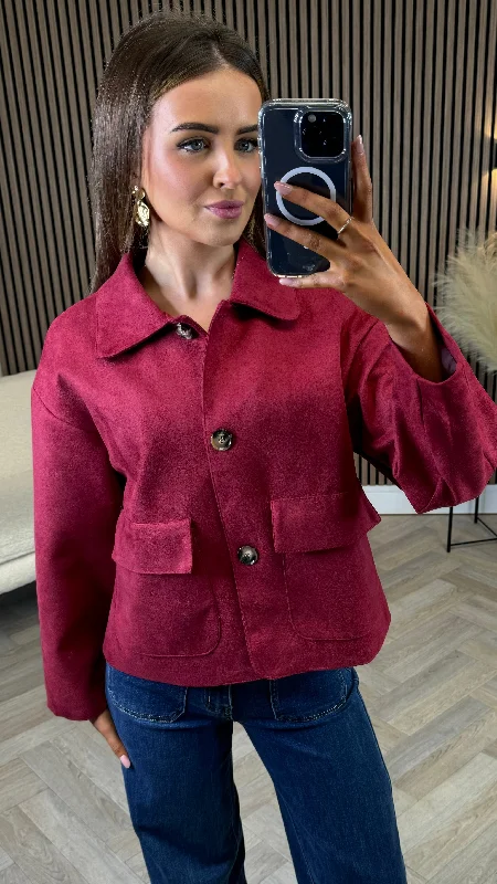 Statement Shoes Amelie Burgundy Suede Finish Collared Jacket