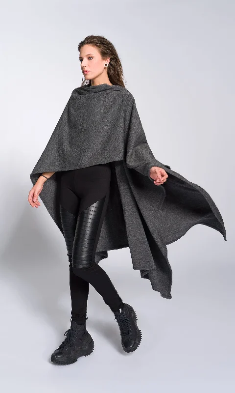 Dessert Matching Asymmetric Knit Poncho Cardigan