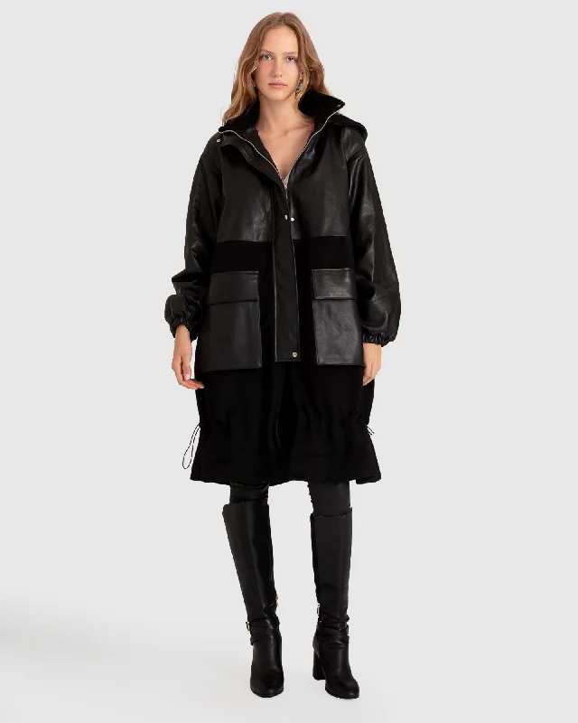 Soft Knitwear Back to Black Oversized Leather Panelled Coat