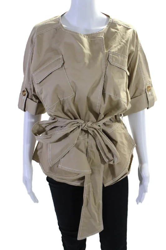 Modern City Badgley Mischka Womens Button Down Long Sleeve Basic Coat Beige 10