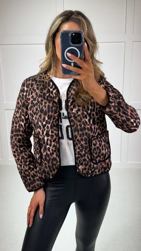 Sporty Jackets Bianca Black & Beige Leopard Printed Jacket