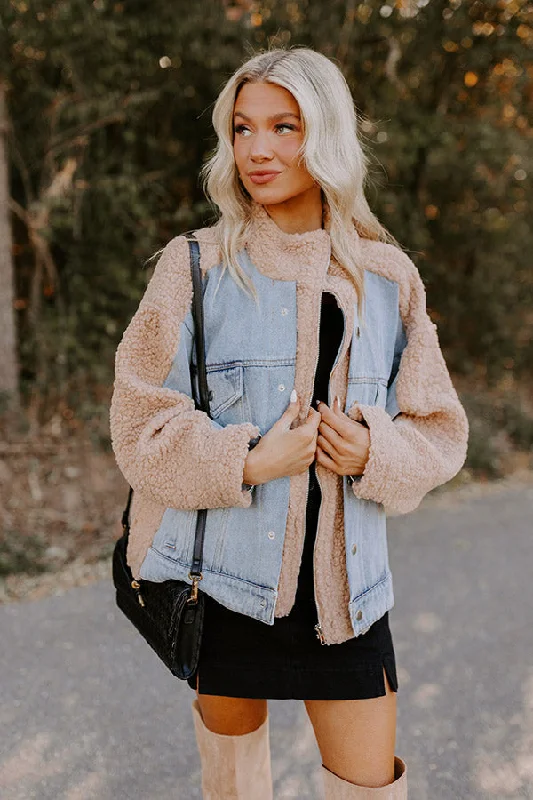 Comfortable Fashion Bonfire Feels Sherpa Denim Jacket in Iced Latte