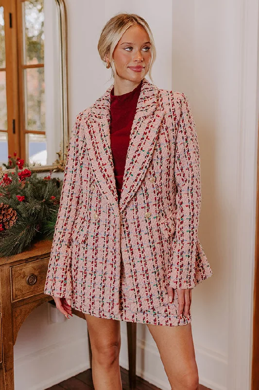High-end Customization Boss Babe Tweed Blazer in Pink
