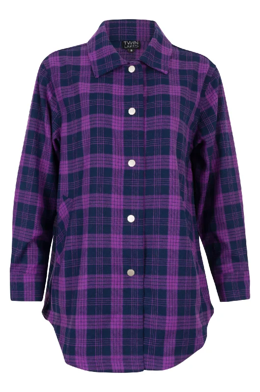 Turtleneck Sweaters Brushed Checks Jacket | Amethyst Navy Check | 6355ZZ
