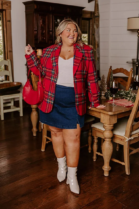 Exquisite Details Cheerful Smile Plaid Blazer Curves