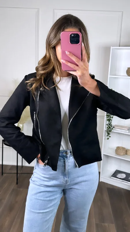 Sportswear Styles Cora Black Suede Finish Collared Jacket