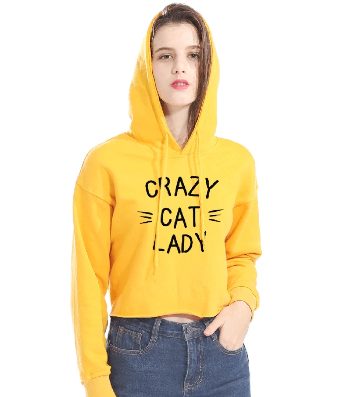 Casual And Versatile CROPPED CRAZY CAT LADY HOODIE