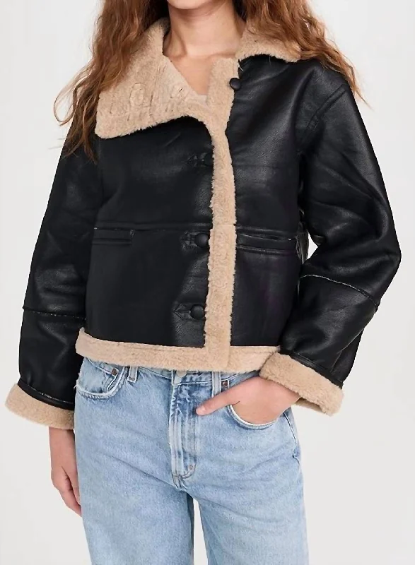 Elegant Series Faux Shearling Jacket In Black