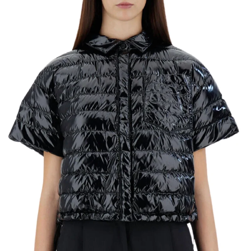 New Design Gloss Short Sleeve Bomber Jacket In Black