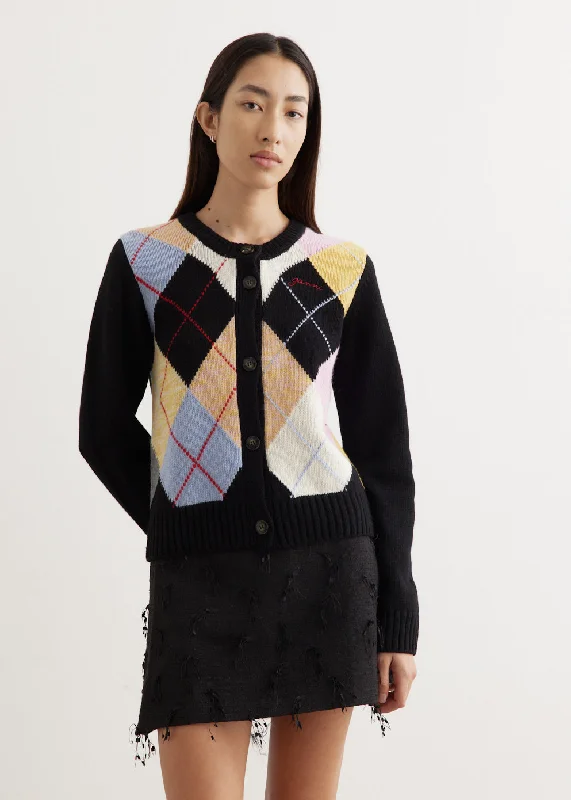 Classic Comfort Harlequin Wool Mix Knit Cardigan