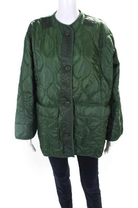 Celebrity Style Hudson Womens Quilted Buttoned Oversized Long Sleeved Jacket Green