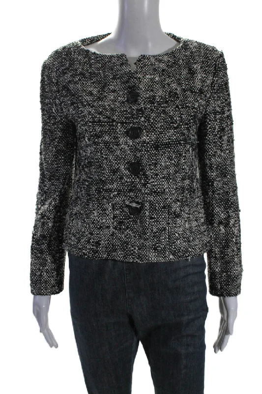 Exquisite Craftsmanship Lee Anderson Womens Black Silk Textured Crew Neck Button Front Jacket Exquisite Craftsmanship Lee Anderson Womens Black Silk Textured Crew Neck Button Front Jacket