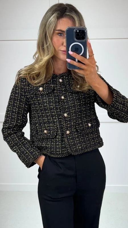 Urban Vests Lesley Black Tweed Effect Jacket