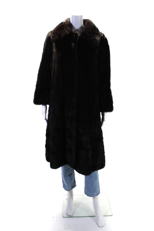 Street Cool Minerva by Evans Womens Mink Fur Buttoned Collared Long Sleeve Coat Brown