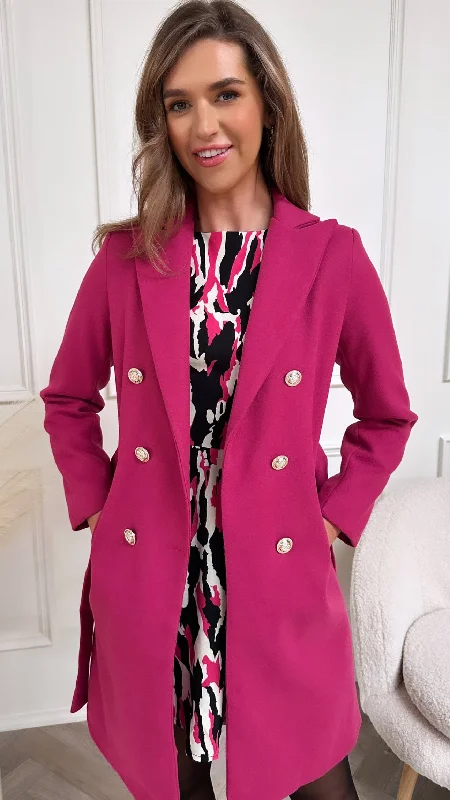 Classic Leather Remy Magenta Buttoned Midi Coat