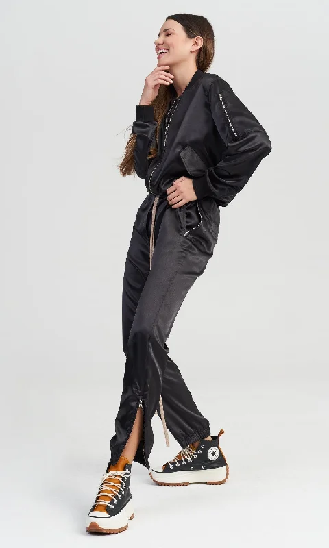 Relaxed Fit Satin Bomber Jacket and Pants Set