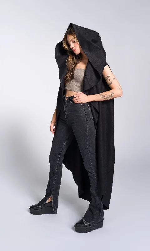 Fashion Concept Sleeveless Cape Coat with Large Hood