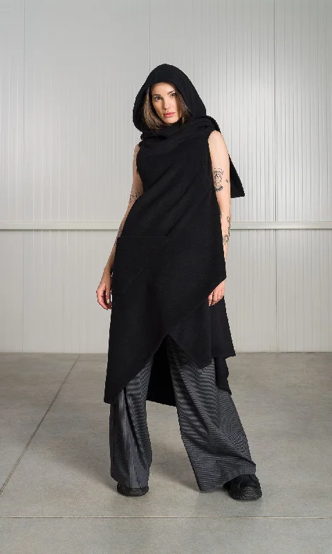Fashion Must-have Sleeveless Cashmere Blend Coat with Hood