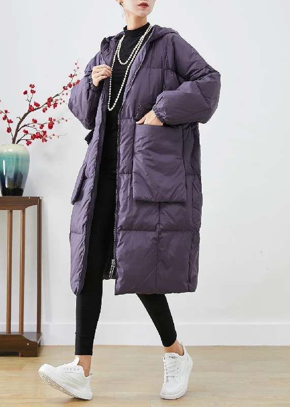 Design Must-have Style Purple Oversized Big Pockets Warm Duck Down Jacket In Winter