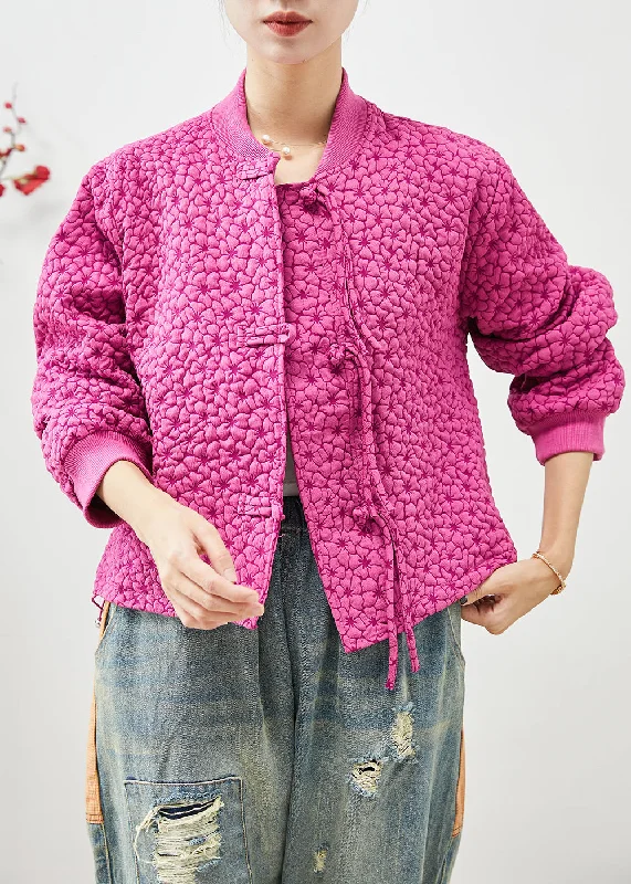 Elegant And Casual Style Rose Stand Collar Jacquard Drawstring Jackets Fall