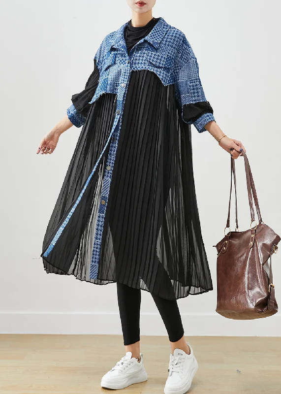 Personalized Design Stylish Asymmetrical Patchwork Wrinkled Cotton Trench Coat Fall