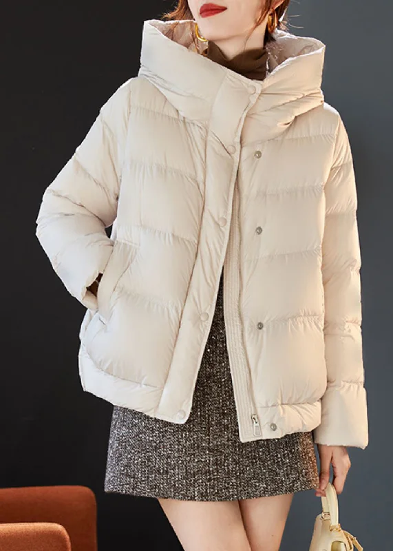 Breezy Outfits Stylish Beige Hooded Duck Down Puffer Coat Winter