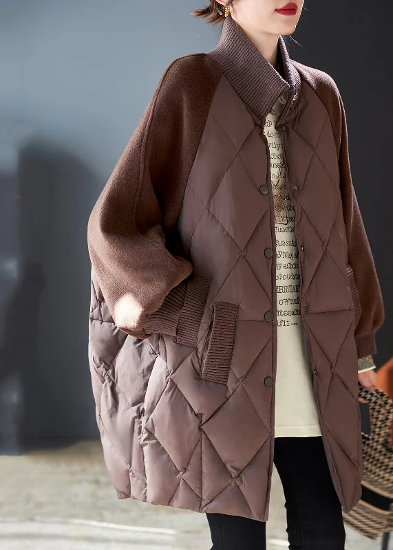 Comfortable Fitwear Stylish Brown Oversized Patchwork Woolen Fine Cotton Filled Jackets Winter