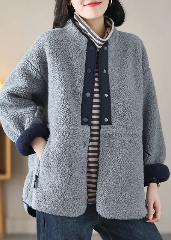 Moisture wicking Stylish Grey Blue Stand Collar Patchwork Teddy Faux Fur Jackets Spring Moisture wicking Stylish Grey Blue Stand Collar Patchwork Teddy Faux Fur Jackets Spring