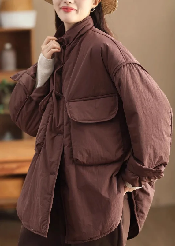 Knowledge And Elegance Stylish Loose Mulberry Stand Collar Pockets Fine Cotton Filled Jacket Winter Knowledge And Elegance Stylish Loose Mulberry Stand Collar Pockets Fine Cotton Filled Jacket Winter