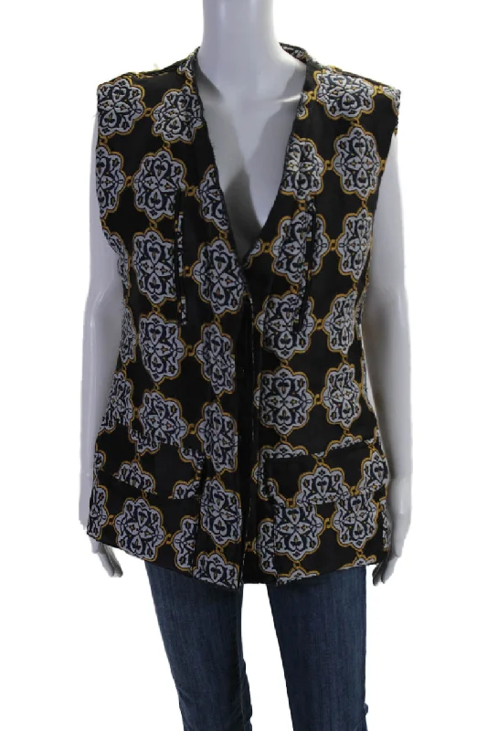 New Products Ter Et Bantine Womens Button Down Vest Jacket Black Multi Colored