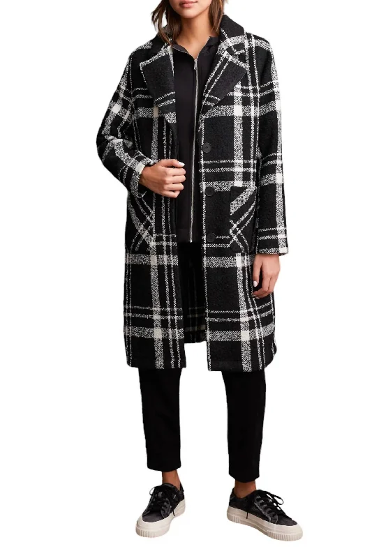 High-end Design Texture Boucle Plaid Duster Button-Up Coat Jacket In Black/white
